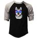 Men s Galaxy Glasses Husky KT B1296 Black/Gray Raglan Baseball T-Shirt Small Black/Gray