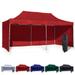 Red 10x20 Instant Canopy Tent and 3 Side Walls - Commercial Grade Steel Frame with Water-Resistant Canopy Top and Sidewalls - Bonus Canopy Bag and Stake Kit Included (5 Color Options)