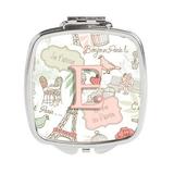 Letter E Love in Paris Pink Compact Mirror