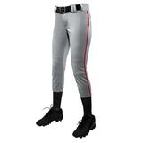 Champro Tournament Traditional Low Rise Womens Fastpitch Pants W/Braid Gray / Scarlet Medium