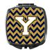 Letter Y Chevron Navy Blue and Gold Compact Mirror CJ1057-YSCM