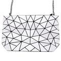 White Glossy Shoulder Handbag with Metal Chain and Stylish Geometric Design - Crossbody Messenger Bag Purse for Casual