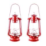 Lot of 2 - 12 Inch Red Hurricane Kerosene Lantern Light Table Decorative Lamp