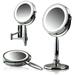 OVENTE 8.5 Hand Mirror with 5X Magnifier - Double Sided LED Lights and Wall Mount Polished Chrome Finish MFM85CH1X5X