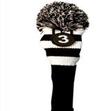 Majek #3 Fairway Metal Wood Black & White Golf Headcover Knit Pom Pom Retro Classic Vintage Head Cover