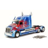 Diecast Car & Trailer Package - TRANSFORMERS 5 Optimus Prime Blue w/Red - Jada 98403/12 - 1/24 Scale Diecast Model Toy Car w/Trailer