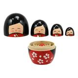 Japanese Kokeshi Girl Wooden Stacking Matryoshka Nesting Dolls 5 Piece Set Toy