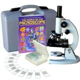 AmScope 40x-1000x Student Metal Compound Microscope with ABS Case 25pc Specimens & Book New