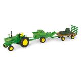 John Deere 1:32 Scale Haying Set with Die Cast Tractor Baler and Wagon - 15 Piece Farm Playset