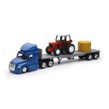 New Ray Toys 16083 1-43 Scale Freightliner Cascadia Flatbed with Farm Tractor & Hay Blue Pack of 12