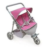 Badger Basket Trek 3-Wheel Folding Twin Doll Jogging Stroller for 18 inch Dolls - Pink/Gray