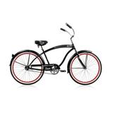 Wonder Wheels 26 In. Beach Cruiser Coaster Brake Single Speed Bicycle Bike Stainless Steel Spokes One Piece Crank Alloy Red Rims 36 H White Wall Tire With Fenders - Black/Red Rim