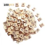 Wooden Scrabble Tiles 100 Pcs Wooden alphabet Scrabble Tiles Letters alphabet Wooden Pieces Numbers Pendants Spelling Diy Wood for Crafts Pendants Spelling