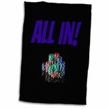 3dRose all in poker chips picture purple lettering with black background - Towel 15 by 22-inch