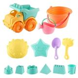 (13Pcs/set) Kids Beach Toys Toddlers Beach Sand Toys with Truck Castle Bucket Kettle Molds A Mesh Bag Soft Plastic Material Ideal Gift for Baby Boys Girls