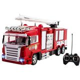 RC Fire Truck Rescue Engine Remote Control With Rechargeable Battery Kids 12 inch Toy With Extendable Ladder Music and Flashing Lights Perfect Firetruck Toys For Children Boys And Girls