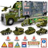 Kids Toy Truck Transport Truck Military Toy Truck with Lights and Sound Emergency Quick Release Effect