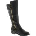 Nature Breeze Vivienne-01 Studded Quilted Leatherette Buckle Round Toe Motorcycle Women Boots Black 6