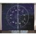 Astrology Curtains 2 Panels Set Horoscope Zodiac Sign in Circle Wheel Shape on Star Seem Backdrop Print Window Drapes for Living Room Bedroom 108W X 96L Inches Dark Blue and White by Ambesonne