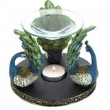 Home Decorative Peacock Trio Polyresin Glass Oil Warmer