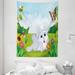 Kids Tapestry Rabbit on the Grass with Bee and Butterfly Birds Flowers Children Cartoon Fun Design Wall Hanging for Bedroom Living Room Dorm Decor 60W X 80L Inches Multicolor by Ambesonne