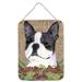 Boston Terrier on Faux Burlap with Pine Cones Wall or Door Hanging Prints