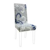 Unique Bargains Stretch Floral Print Dining Chair Cover Gray and Deep Blue M