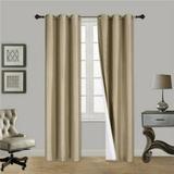 F15 Taupe 2-Pc Printed Blackout Room Darkening Window Curtain Treatment Set Of Two (2) Round Diamond Pattern Insulated Thermal Panels 37 In Wide X 63 In Length (Each) With Silver Grommets On Top