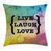 Live Laugh Love Decor Throw Pillow Cushion Cover Inspiring Wise Phrase in Parenthesis Colorful Out of Focus Dots Retro Decorative Square Accent Pillow Case 20 X 20 Inches Multicolor by Ambesonne