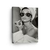 Smile Art Design Audrey Hepburn Wall Art Canvas Print Lipstick Makeup Iconic Pop Art Pretty Beauty Black and White Wall Art Living Room Bedroom Wall Decor Vintage Ready to Hang Made in USA - 36x24