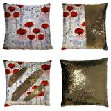 GCKG Flower Pillowcase Watercolor Floral Poppies in the Spring Season Painting Red Reversible Mermaid Sequin Pillow Case Home Decor Cushion Cover 18x18 inches