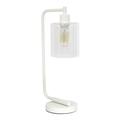 Simple Designs Bronson Antique Style Industrial Iron Lantern Desk Lamp with Glass Shade White