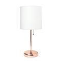 LimeLights Rose Gold Stick Lamp with USB charging port and Fabric Shade White