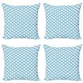 Nautical Throw Pillow Cushion Case Pack of 4 Summer Themed Monochromatic Repeating Curling Ocean Waves Motif Modern Accent Double-Sided Print 4 Sizes Azure Blue and White by Ambesonne