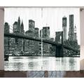 Modern Curtains 2 Panels Set Brooklyn Bridge Sunset with Manhattan American New York City Famous Town Image Window Drapes for Living Room Bedroom 108W X 108L Inches Black and White by Ambesonne