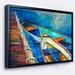 Designart Boats and Pier in Blue Shade Seascape Framed Canvas Art Print