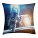 Outer Space Decor Throw Pillow Cushion Cover Spaceman in Galaxy in front of Nebula Gas Cloud Interstellar Art Print Decorative Square Accent Pillow Case 20 X 20 Inches Blue Yellow by Ambesonne