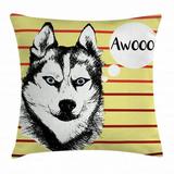 Alaskan Malamute Throw Pillow Cushion Cover Portrait of Siberian Husky Hand Drawn Domestic Pet Dog Striped Backdrop Decorative Square Accent Pillow Case 18 X 18 Inches Multicolor by Ambesonne
