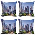 City Throw Pillow Cushion Case Pack of 4 Los Angles California Skyline Urban USA Cityscape Skyscrapers Highway Avenue Trees Modern Accent Double-Sided Print 4 Sizes Multicolor by Ambesonne