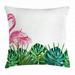 Tropical Throw Pillow Cushion Cover Exotic Nature Botanical Artwork with Leaves and Flamingo Watercolors Artwork Decorative Square Accent Pillow Case 16 X 16 Inches Green Pink Blue by Ambesonne