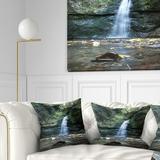 DESIGN ART Designart Nanayo Waterfall Japan Landscape Photo Throw Pillow 16 in. x 16 in. Small
