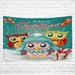 POPCreation Home Decor Collection Winter Funny Owl Christmas Owl Wall Art Polyester Tapestry Wall Hanging Art 40x60 inches