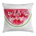 Lifestyle Decor Throw Pillow Cushion Cover Watercolor Watermelon Figure with Hello Summer Motivation Quote Paint Print Decorative Square Accent Pillow Case 16 X 16 Inches Red Green by Ambesonne