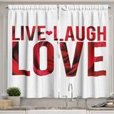 Live Laugh Love Curtains 2 Panels Set Typographic Montage Words with Macro Rose Petals Texture Print Window Drapes for Living Room Bedroom 55W X 39L Inches Red White and Black by Ambesonne