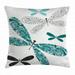 Dragonfly Throw Pillow Cushion Cover Ornamental Dragonfly Figures with Lace and Damask Effects Artsy Image Decorative Square Accent Pillow Case 18 X 18 Inches Teal Turquoise Black by Ambesonne