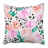 BPBOP Colorful Vintage with Abstract Watercolor Flowers Pink Roses on White and Spots Leopard Skin Green Pillowcase 16x16 inch