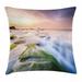 Wave Throw Pillow Cushion Cover Malaysia Landmark Nature Wonders Photo of Fountains Stream Mossy Rocks with Ombre Sky Decorative Square Accent Pillow Case 24 X 24 Multicolor by Ambesonne