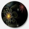 DESIGN ART Designart 'Yellow Small Fractal Flower in Black' Modern Floral Disc Metal Wall Art