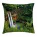 Landscape Throw Pillow Cushion Cover Majestic Twin Wailua Waterfalls Kauai Hawai Greenery Forest Grass Nature Scenic View Decorative Square Accent Pillow Case 20 X 20 Inches Green by Ambesonne