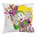 Mardi Gras Throw Pillow Cushion Cover Cartoon Design of Mardi Gras Jester Smiling and Holding a Mask Harlequin Figure Decorative Square Accent Pillow Case 18 X 18 Inches Multicolor by Ambesonne